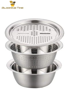 Buy Multifunctional 3-In-1 Stainless Steel Grater Basin Drain Basket Washing Bowl Set  27*10.5*27cm in UAE