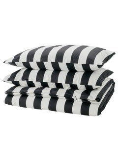 Buy Duvet Cover And 2 Pillowcases Black And White And Striped 240X220 And 50X80 Cm in Saudi Arabia