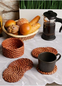 Buy Set Of 6 Round Rattan Coaster in UAE