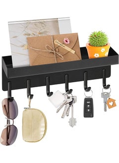 اشتري Magnetic Key Rack With Tray, Magnetic Wall Keychain,Self-Adhesive Key Holder,With Small Stand And 6 Metal Hooks,For Wall Decorative Door Entryway Hallway And Office (Black) في السعودية