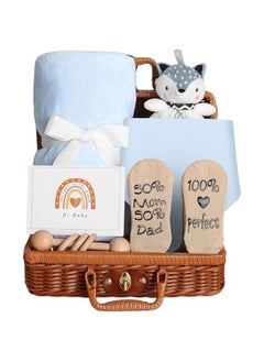 اشتري Baby Gift Basket, Newborn Gift Set with Baby Blanket Baby Rattle, Newborn Baby Gift Set, Newborn Baby Gifts, Medium Baby Gift Basket Kit for Expecting Moms（BLUE） في الامارات