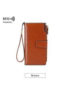 Buy RFID Anti-theft Swipe Ladies Wallet Long Waxed Leather Retro Wallet European And American Large Capacity Clutch Bag in Saudi Arabia