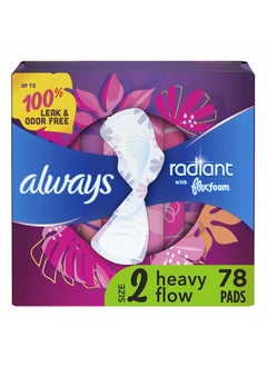 Buy Radiant Feminine Pads For Women, Size 2 Heavy Flow Absorbency, Multipack, With Flexfoam, With Wings, Light Clean Scent, 26 Count x 3 Packs (78 Count total) in UAE