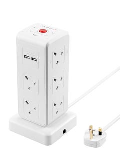 Buy Heavy duty 10 Way Tower Socket Extension Cable with on/off buttons & 4 USB Ports  | 1.5 Meters | 2990W in Saudi Arabia