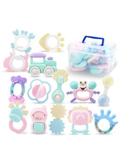 اشتري Baby Teether Toy Rattle for Baby Toys 0-12 Months Plus with Storage Box -14 Pcs BPA Free Soft Silicone Teething Toys Newborn Baby Sensory Toys Gifts 3 6 9 12 Months for Early Educational (14Pcs) في الامارات