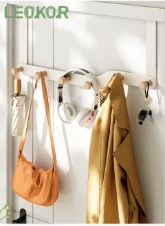 Buy Over The Door Hooks Door Hanger Hook for Clothes with 6 Wooden Door Hooks White in Saudi Arabia