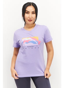 Buy Women Sportswear Fit Short Sleeve Printed T-Shirt, Lavender in UAE