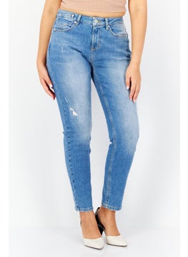 Buy Women Relaxed Fit Washed Stretchable Denim Jeans, Blue in UAE