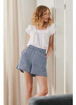 Buy Women Checkered Pull On Shorts, White/Navy in UAE