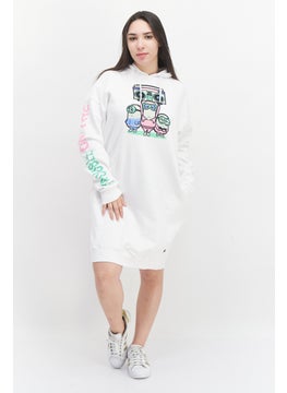 Buy Women Graphic Print Hooded Sweater Dress, White Combo in UAE