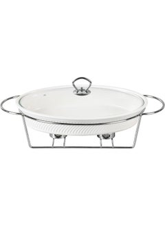 Buy 12 Inch Oval Casserole With Candle Stand Ceramic Buffet Casserole Dish Ceramic Pot Chafer With Candle Holder Catering Warmer Hot Pot Soup Pot For Events Hotel Restaurant in UAE