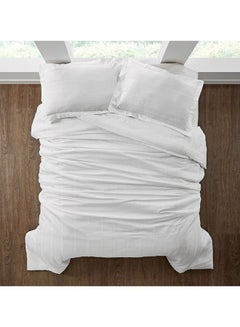 اشتري 3-Piece Hotel Style Duvet Cover 100% Cotton 300 Thread Count Hotel Satin Striped King Size White في السعودية