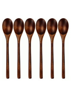 Buy Set of 6 Wooden Spoons for Eating, Wooden Ladle Spoon Set for Cooking Mixing Stirring Honey Tea Soda Dessert Coconut Bowl Nonstick Pots Kitchen in UAE