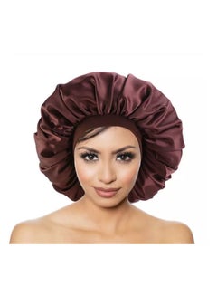 Buy Satin Bonnet Silk Curly Natural Long Hair Sleep Cap Women Maroon 38inch in UAE