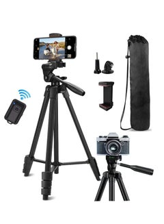 Buy Tripod Stand 53" Extendable Mini Cell Phone Tripod Accessory with Portable Pouch, Bluetooth Remote Shutter and Phone Mount for iPhone/Android Phone/Gopros/DSLR Cameras in UAE