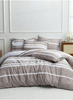 Buy Single Size 4 Pieces, Light Brown Stripe Design Bedding set in UAE