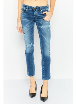 Buy Women Regular Fit Rip Stretchable Jeans, Blue in Saudi Arabia