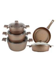 اشتري 9-Piece Milena Grand Cookware Set Rose Gold 20 + 24 + 28 cm Deep Pot / 28 cm low pot / 28 cm frypan في الامارات