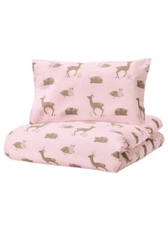 Buy Duvet cover 1 pillowcase for cot, deer pattern/pink, 110x125/35x55 cm in Saudi Arabia