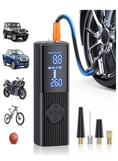 Buy Car Motorcycle Cordless Tyre Inflator Portable Air Compressor, 150PSI Cordless Fast Pump with LCD Digital Screen Emergency Light 9000mAh Battery Powered in UAE