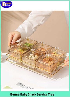 Buy Snack Serving Tray with Lid,Divided Serving Dishes 6 Clear Candy Nut Serving Container Set with Metal Rack Serving Bowls for Candy, Fruits, Nuts Portable Snack Platters Food Storage Box in Saudi Arabia