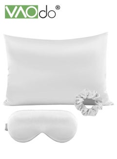 Buy 4PCS Pillowcase for Hair and Skin Vegan Silk Pillowcase Set 2 Satin Pillowcases 1 Eye Mask 1 Scrunchie-Luxury Sleep Set Leopard White in UAE