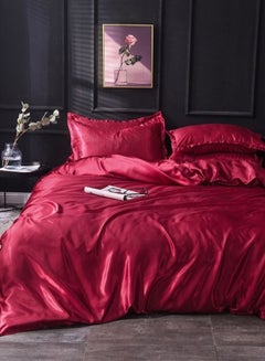 Buy Silky Satin King Size 6-Piece Bedding Set, Plain Dark red Color in UAE