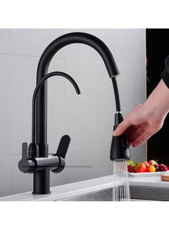 Buy Purification Kitchen Faucets Black Pull Out Kitchen Water Filter Tap 3 Way Mixer in Saudi Arabia