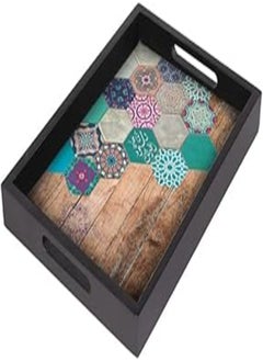 Buy Joud Wooden Tray with Kon Khairan Print, 24.5 x 34.5 x 4.5 cm - Multi Color in Egypt