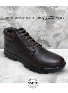 Buy Meto Men's Luxury Genuine Leather Lace Up Mid Height Formal Shoes in Saudi Arabia