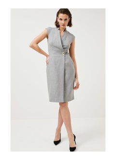 Buy Collar Wrap Popper Midi Dress in UAE