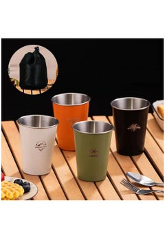 Buy Camping Cup 350ml (4 Pack) 304Stainless Steel Cup for Outdoor Picnic Hiking Fishing Surfing Party Pint cup Metal Mug Tumbler Camping Gift for Him (4 colors) in UAE
