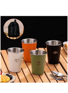 Buy Camping Cup 350ml (4 Pack) 304Stainless Steel Cup for Outdoor Picnic Hiking Fishing Surfing Party Pint cup Metal Mug Tumbler Camping Gift for Him (4 colors) in UAE