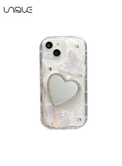 Buy Compatible with iPhone 15 phone case, 3D three-dimensional purple butterfly phone case - Heart-shaped mirror design - Glittering phone case - Drop and wear resistant in UAE