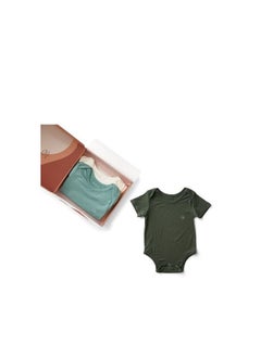 اشتري Set of 3 Organic Bamboo Spandex Bodysuit- Gift set 3-6m White/Soft Sage/ Dark Green في الامارات