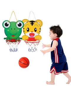 Buy 2 Pcs Hanging Basketball Hoop Set for Kids, Indoor Mini Basketball Hoop Set for Door & Wall with Complete Accessorieswith Net, Ball, Pump ( Frog + Tiger ) in UAE