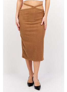 اشتري Women Textured Casual Midi Skirts, Brown في الامارات