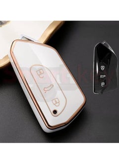 Buy Car remote key cover with 3 buttons made of heat-resistant polyurethane for Volkswagen Golf 8 ID4 - ID6, white in Egypt