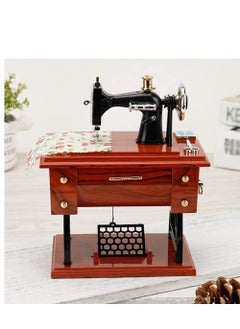 Buy Sewing Machine Design Wood Clockwork Mechanical Music Box Antique Home Desktop Decor in UAE