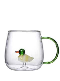 Buy Heat Resistant 3D Tea and Coffee Glass Mug High Borosilicate Glass With Handle -Cute Bird Inside in Egypt