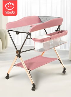 Buy Foldable Metal Changing Table with Safety Strap and Storage Shelves - Pink in Saudi Arabia