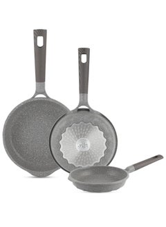 اشتري Frying Pan Set - Multi Layer Granite Coating Fry Pan | Include 20 CM, 24 CM, 28 CM Non Stick Pan | Heat-Resistant Handle Hanging Loop في الامارات