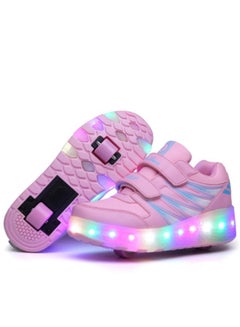 Buy Roller Skates Kids Roller Shoes Boys Girls Sneakers with Wheels Flashing Sport Sneaker Rechargeable Roller Skates Pink in UAE