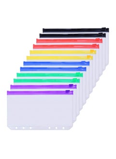 اشتري 12PCS A5 Binder Pockets, 6 Holes Zipper Envelopes Planner Inserts Binder Pouch for 6-Ring Notebook Binder, KASTWAVE Waterproof PVC Loose Leaf Bags Document Folders Filing Bags, Multicolor في الامارات