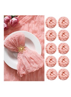 اشتري 10 Pieces Gauze Cheesecloth Napkins, Wrinkled Dinner Napkins, 19.7 x 19.7 Inch Table Napkins Decorative Cloth Napkins, for Home Wedding Parties Table Decoration Family Everyday Use (Pink) في السعودية