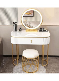 Buy Lighted Mirror Dressing Table Bedroom Makeup Table with Drawer - Gold Makeup Vanity Mirror and Stool in UAE