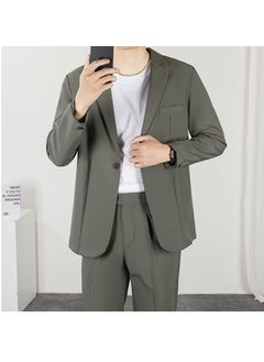 Buy Korean Style Casual Suit Set for Men Gray green in UAE