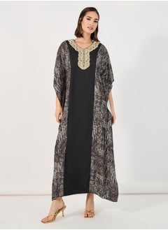 Buy Animal Print Kaftan with Lace Patch Accent in Saudi Arabia