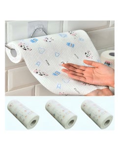 Buy Multipurpose Cotton Towel Roll Cleaning Cloth Disposable or Washable and Reusable Cotton Towels Cleaning Wipes Easy to Absorb Water or Oil (25CM X 25CM X 100PCS - 3 ROLLS, PRINTED) in UAE