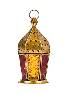 اشتري HilalFul Arabian Antique Red & Yellow Glass Decorative Candle Holder Lantern | For Home Décor in Eid, Ramadan, Wedding | Living Room, Bedroom, Indoor, Outdoor Decoration | Islamic Themed | Moroccan في السعودية